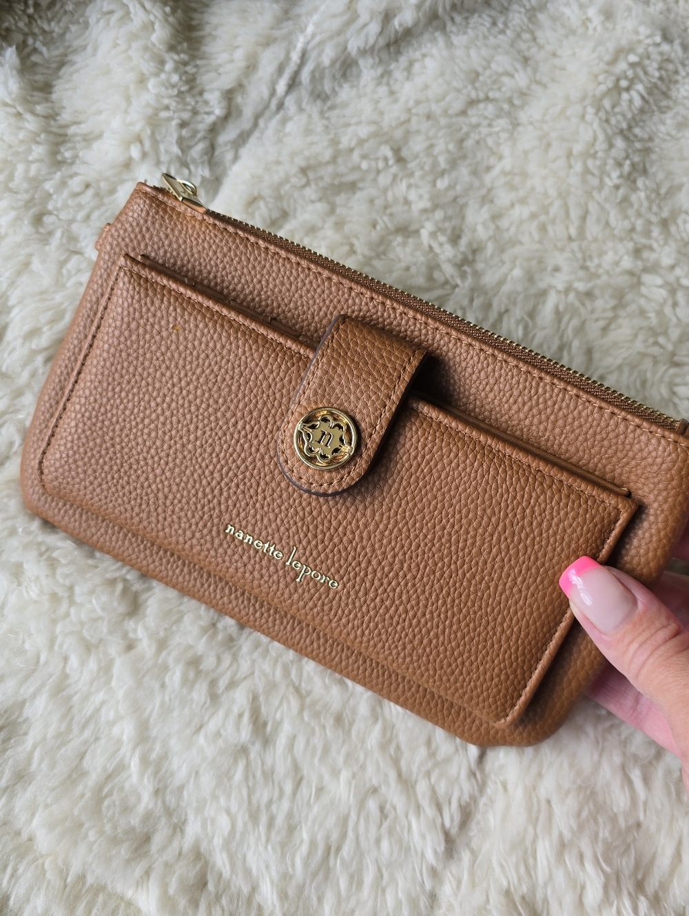 Nanette Lepore Tan Pebbled Leather Zip Wallet